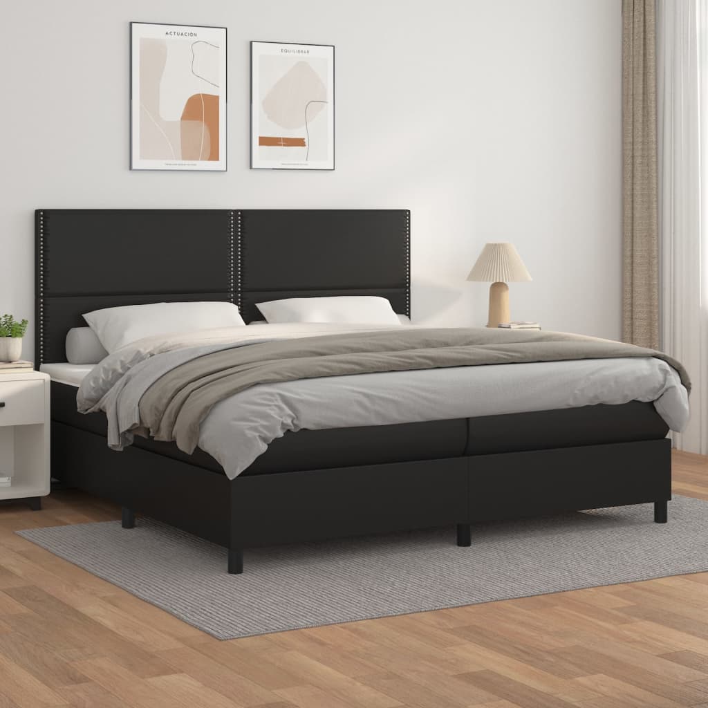 Sommier tapissier avec matelas noir 200x200 cm cuir artificiel