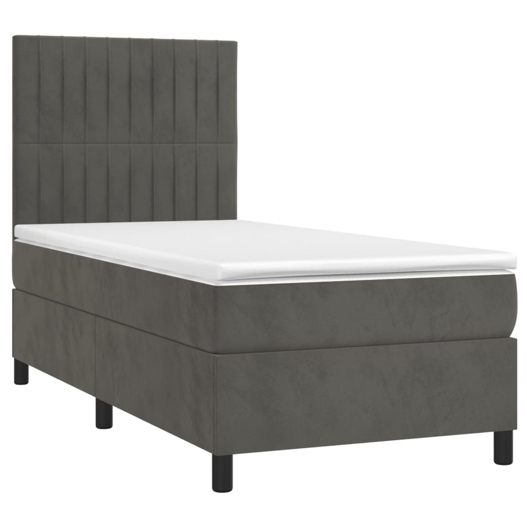 Sommier tapissier avec matelas gris foncé 100x200 cm velours