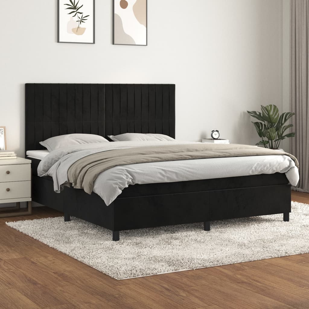 Sommier tapissier avec matelas noir 160x200 cm velours
