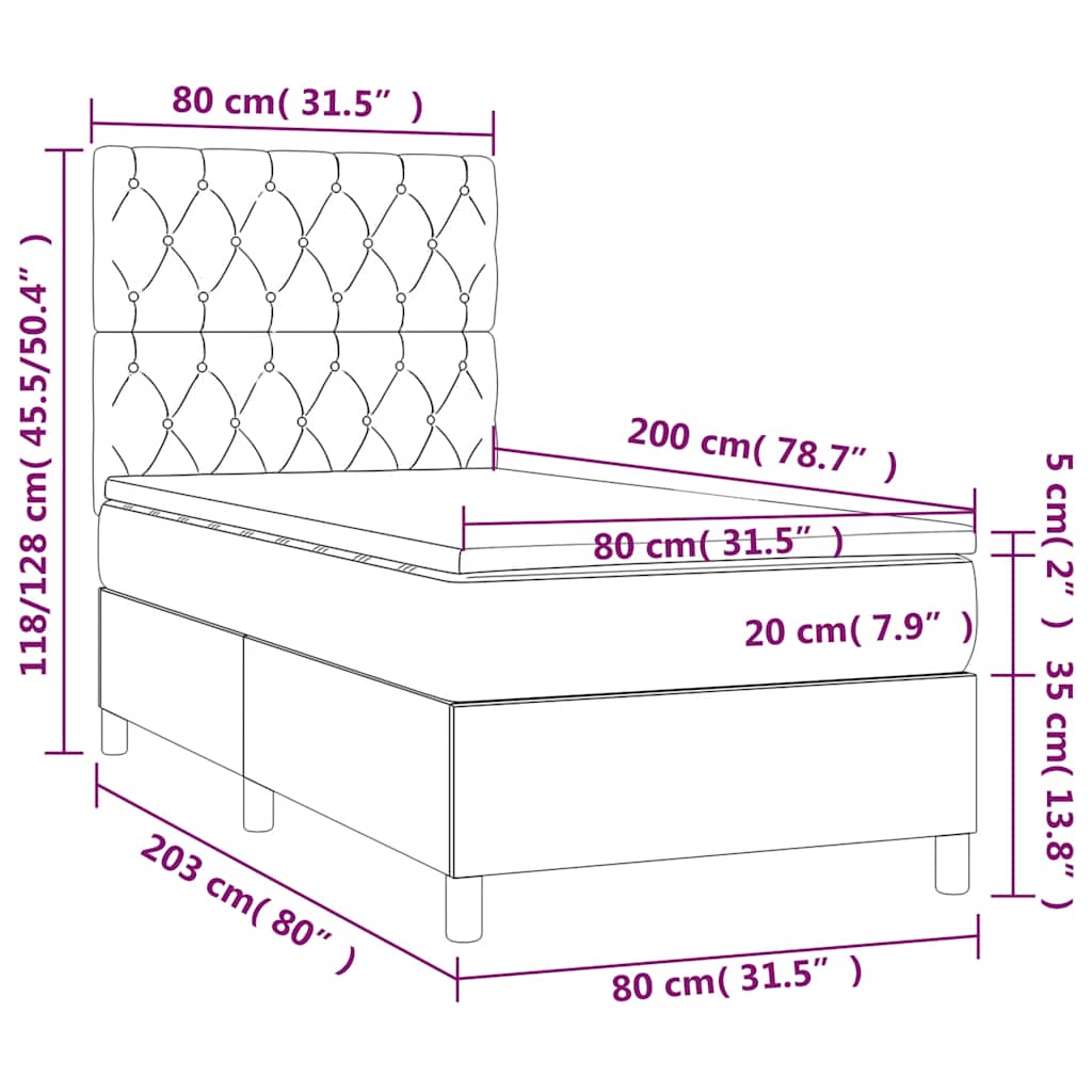 Boxspringbett mit Matratze Dunkelblau 80x200 cm Samt