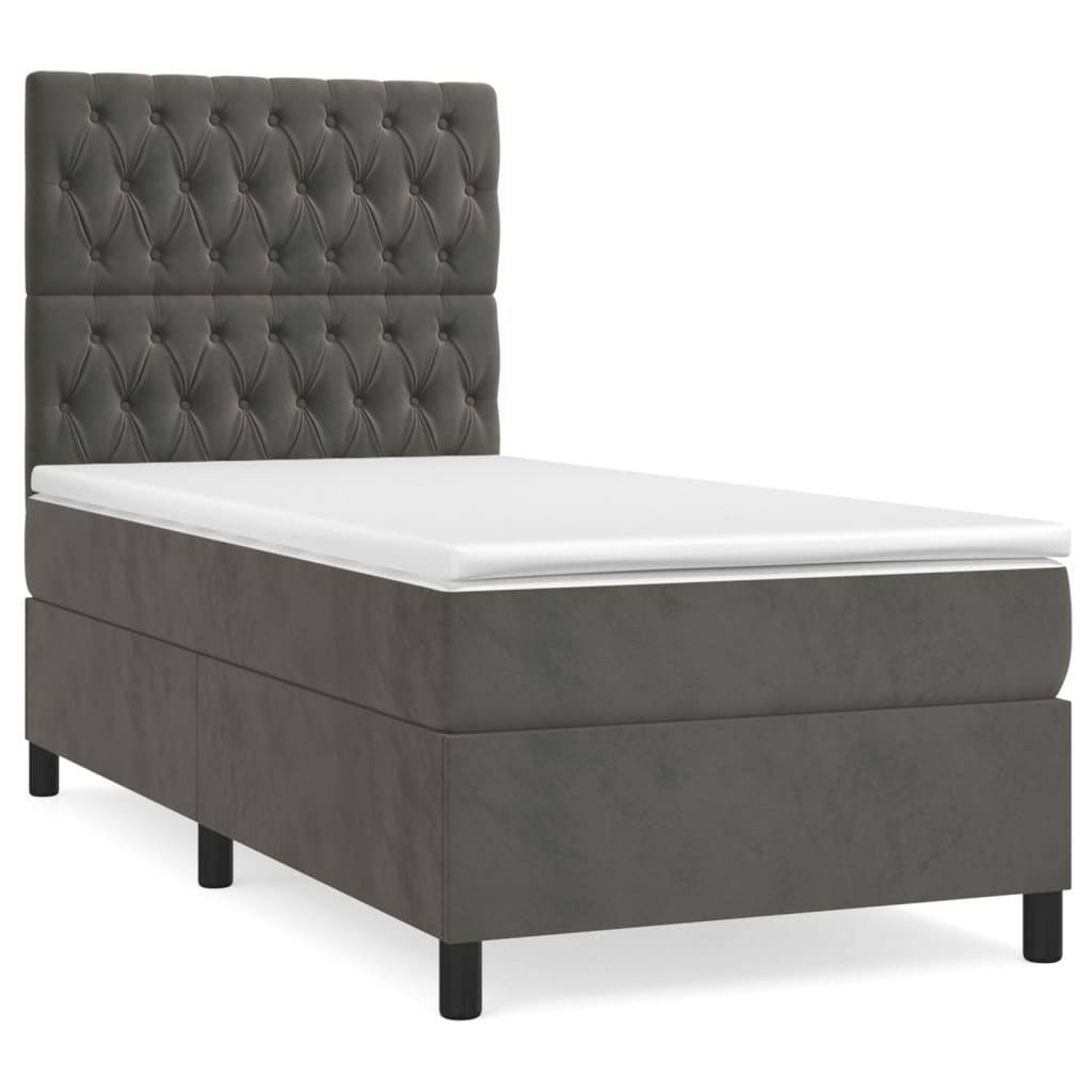 Sommier tapissier avec matelas gris foncé 100x200 cm velours