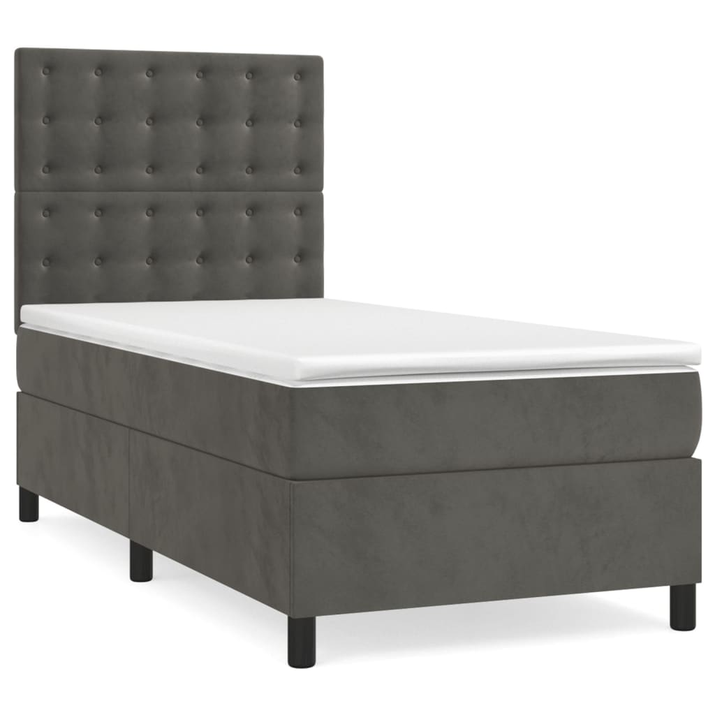 Sommier tapissier avec matelas gris foncé 100x200 cm velours