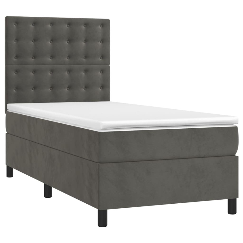 Sommier tapissier avec matelas gris foncé 100x200 cm velours