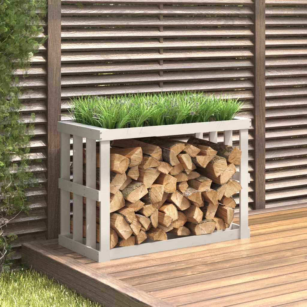 Etagère à bûches d'extérieur blanc 108x52x74 cm bois de pin massif