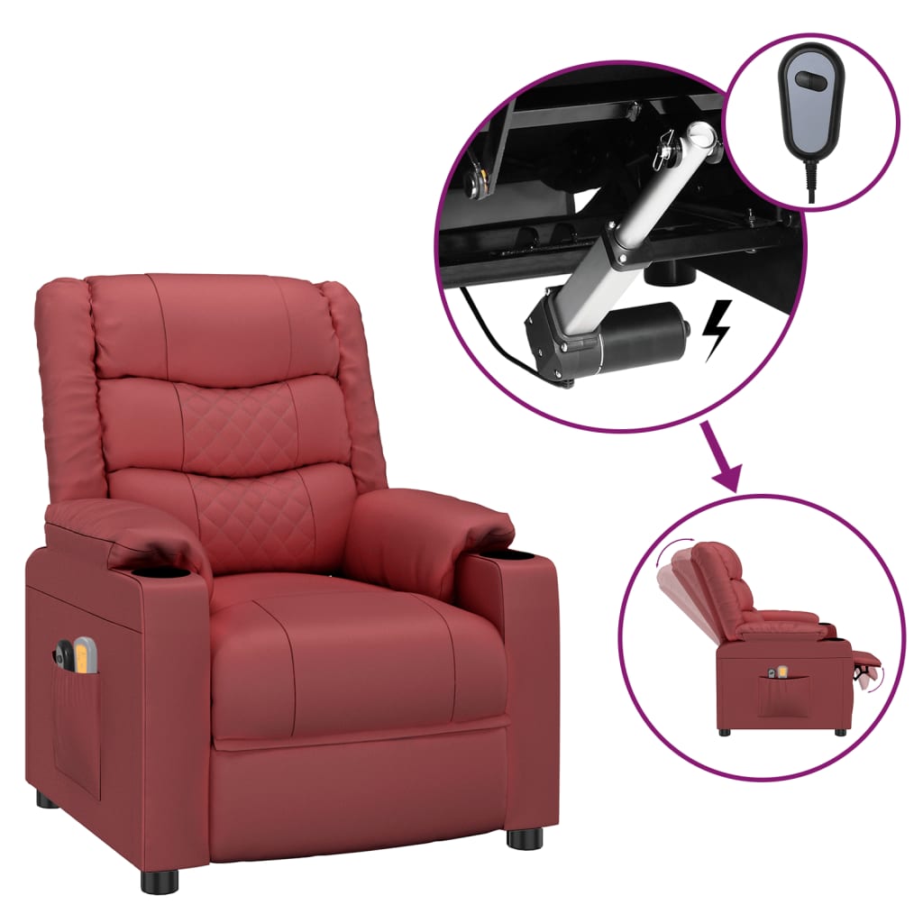 Massagesessel Elektrisch Weinrot Kunstleder