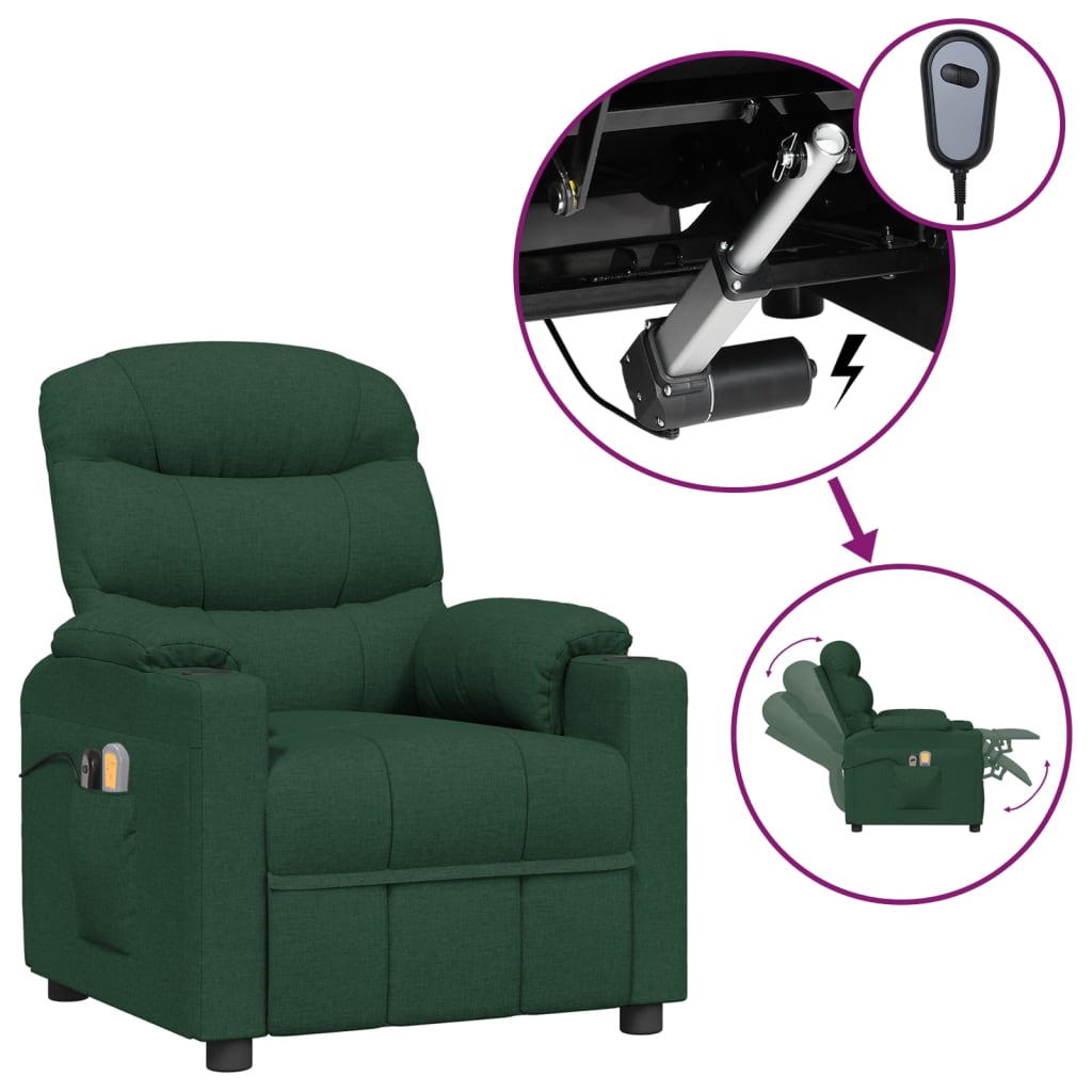 Elektrischer Massagesessel Dunkelgrün Stoff