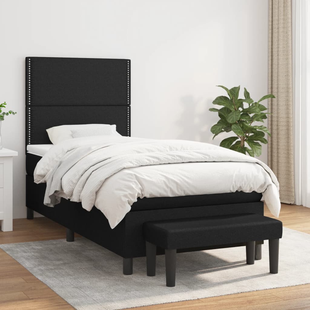 Lit à sommier tapissier avec matelas tissu noir 90x200 cm