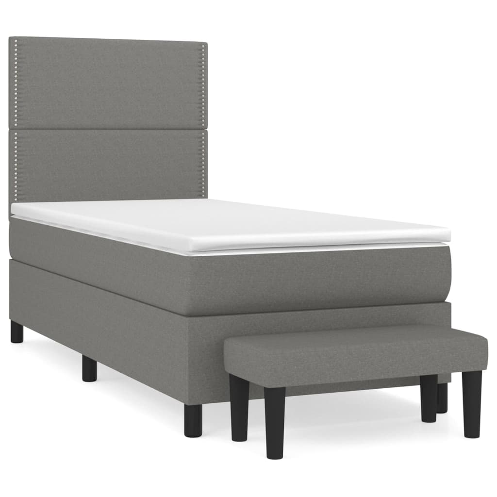 Lit sommier tapissier avec matelas tissu gris foncé 100x200 cm