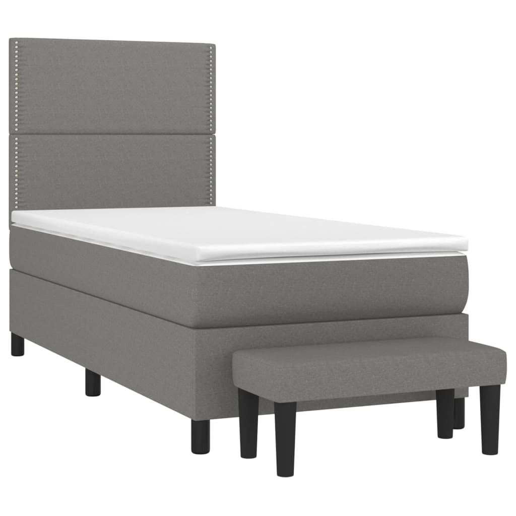 Lit sommier tapissier avec matelas tissu gris foncé 100x200 cm