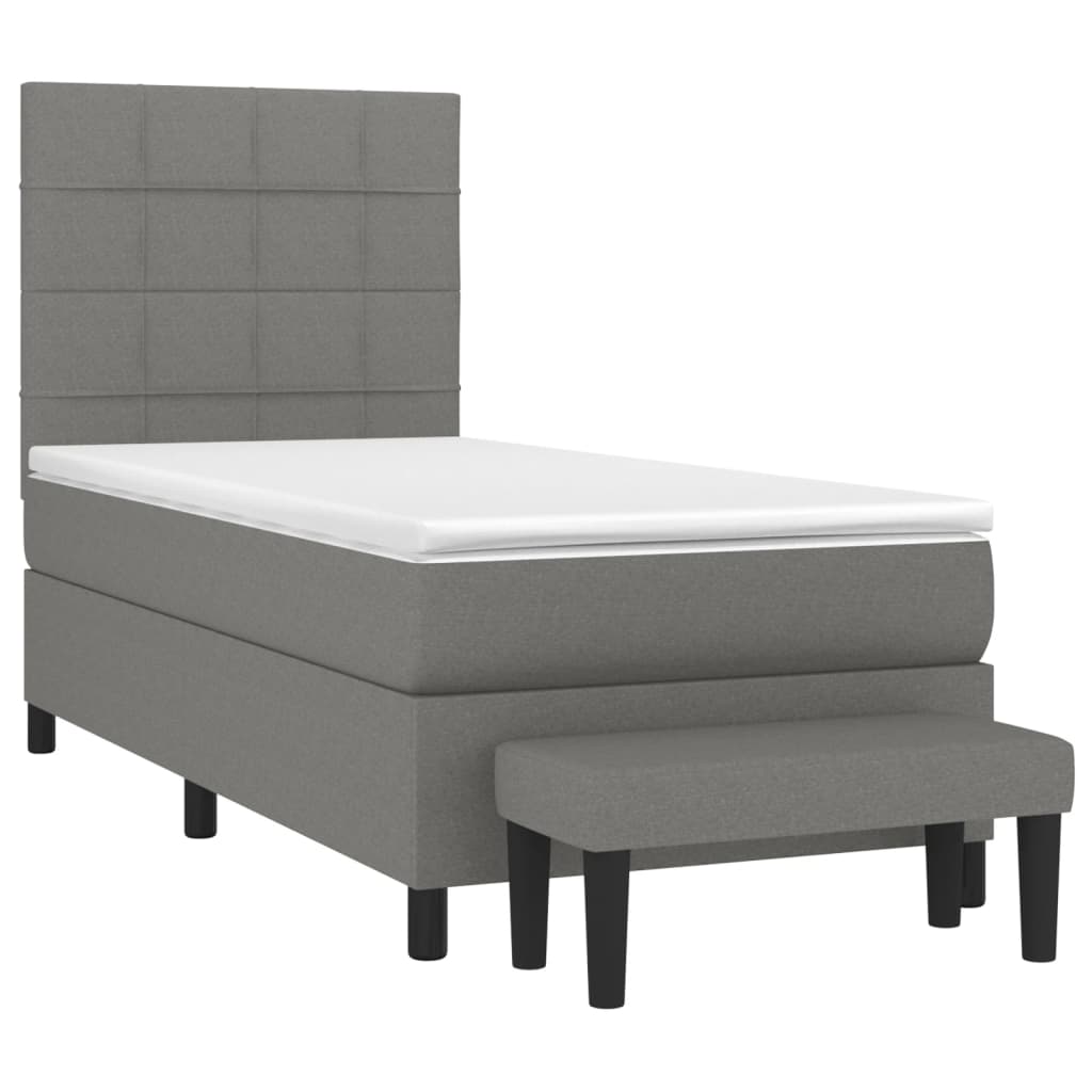 Lit sommier tapissier avec matelas tissu gris foncé 100x200 cm