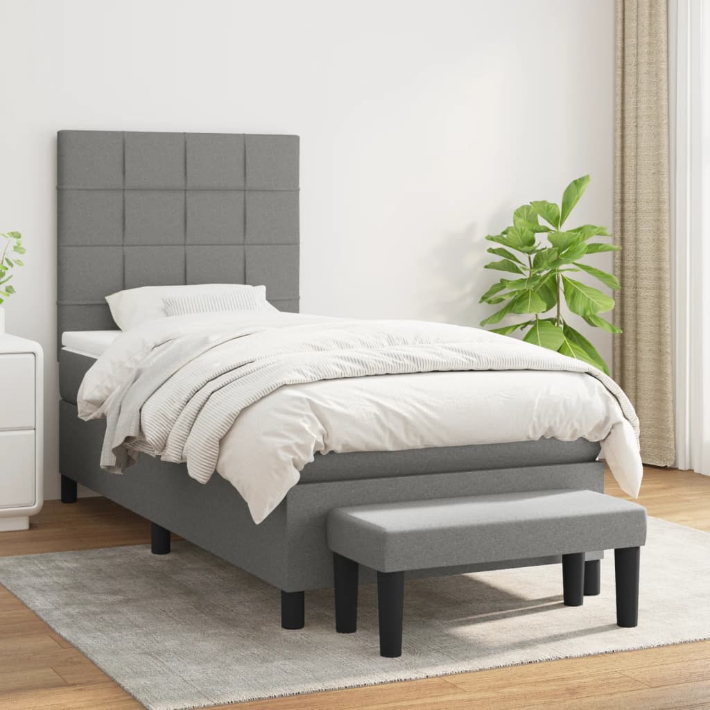 Lit sommier tapissier avec matelas tissu gris foncé 100x200 cm