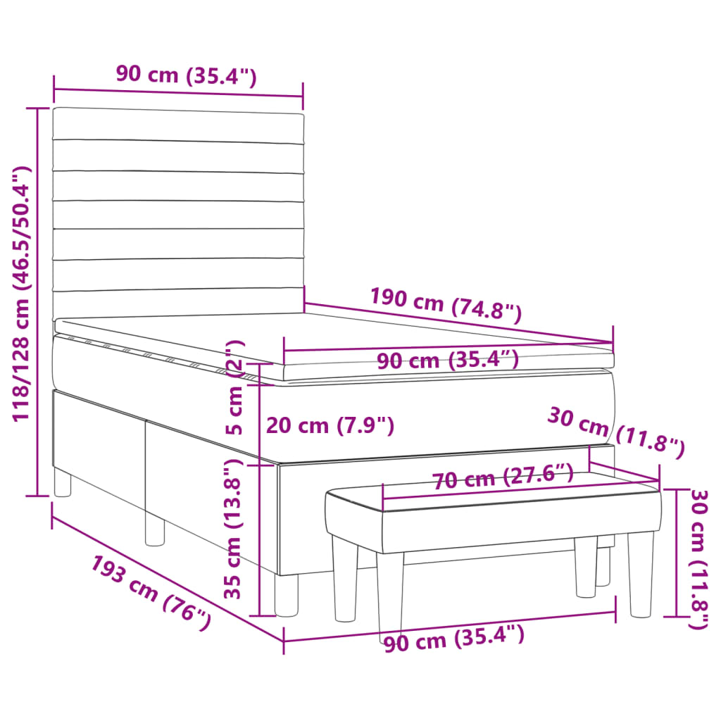 Boxspringbett mit Matratze Taupe 90x190 cm Stoff