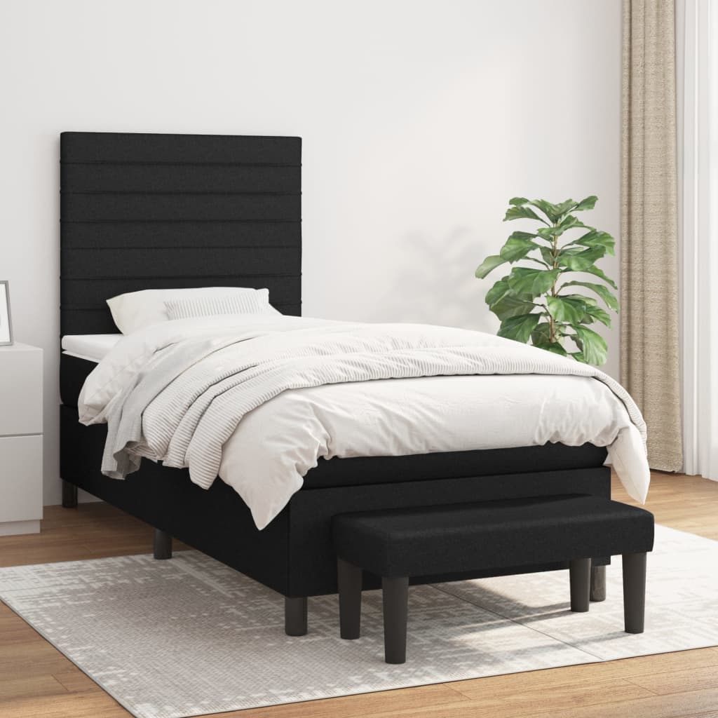 Lit à sommier tapissier avec matelas tissu noir 90x200 cm