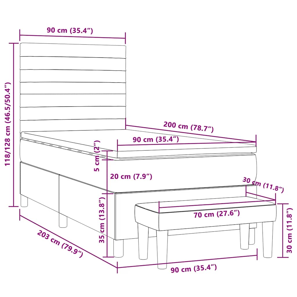 Boxspringbett mit Matratze Dunkelbraun 90x200 cm Stoff