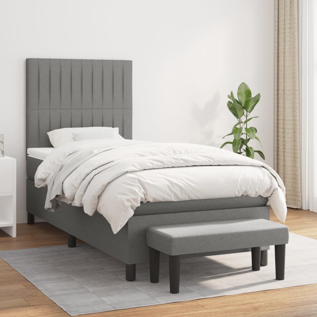 Lit sommier tapissier avec matelas tissu gris foncé 100x200 cm