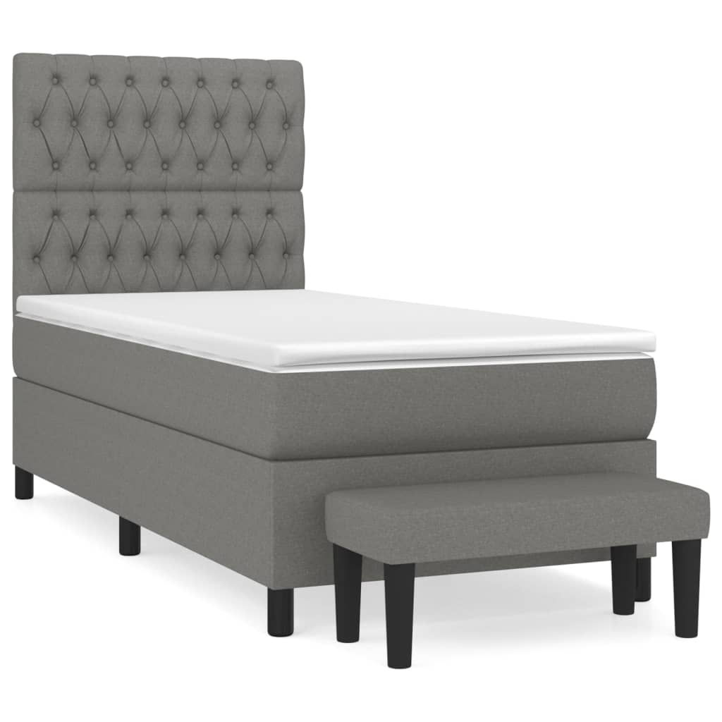 Lit sommier tapissier avec matelas tissu gris foncé 100x200 cm
