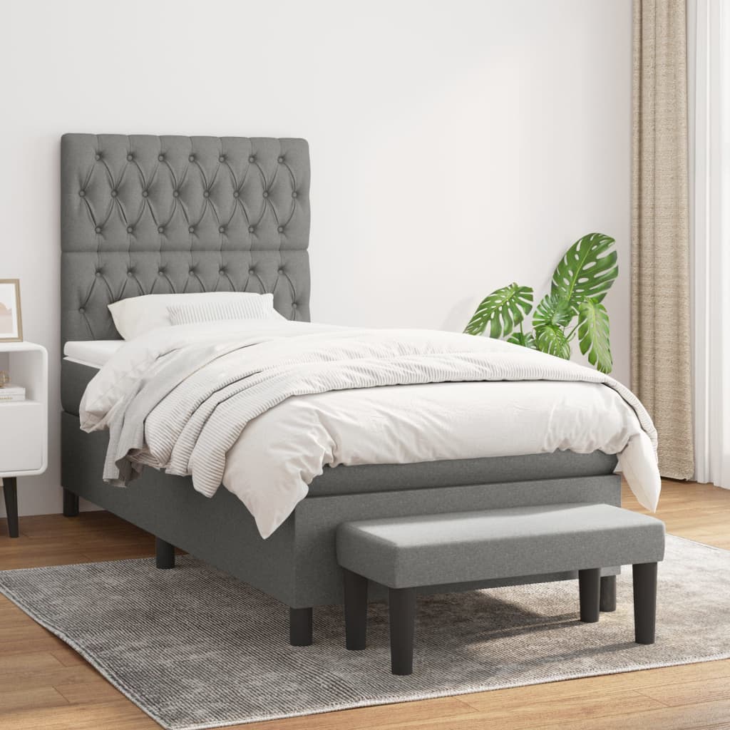 Lit sommier tapissier avec matelas tissu gris foncé 100x200 cm
