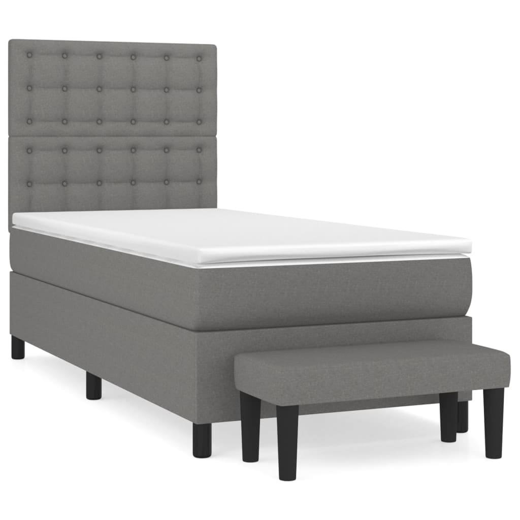 Lit sommier tapissier avec matelas tissu gris foncé 100x200 cm