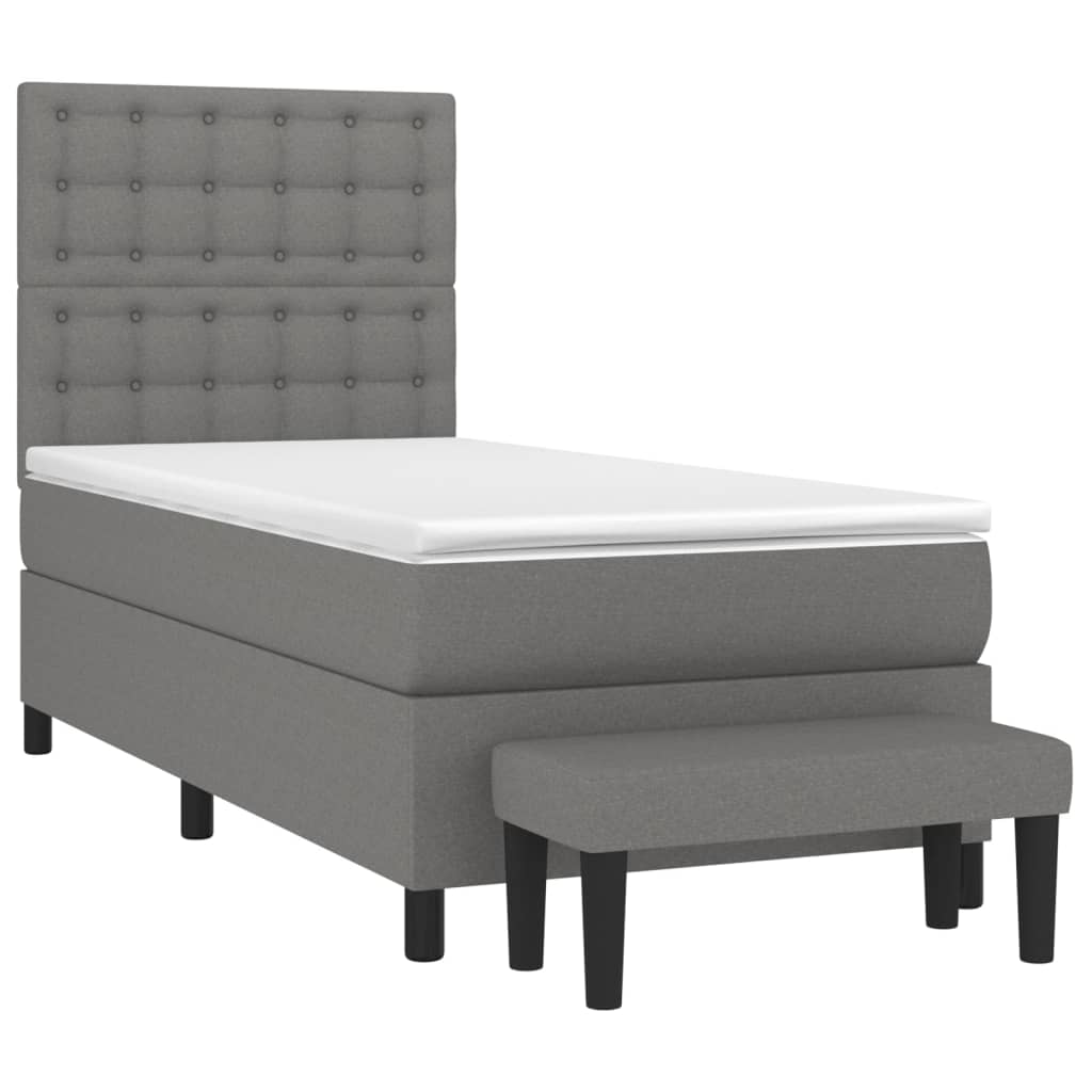 Lit sommier tapissier avec matelas tissu gris foncé 100x200 cm