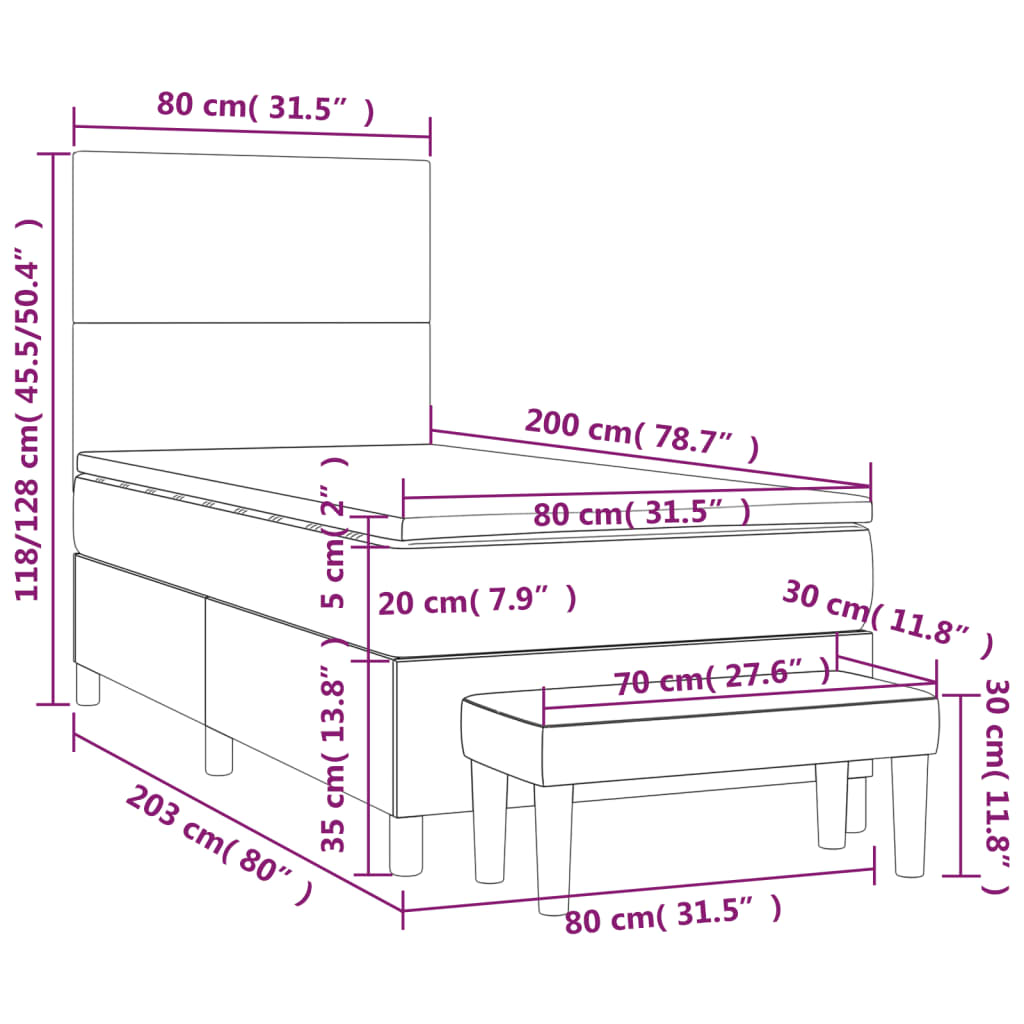 Boxspringbett mit Matratze Taupe 80x200 cm Stoff