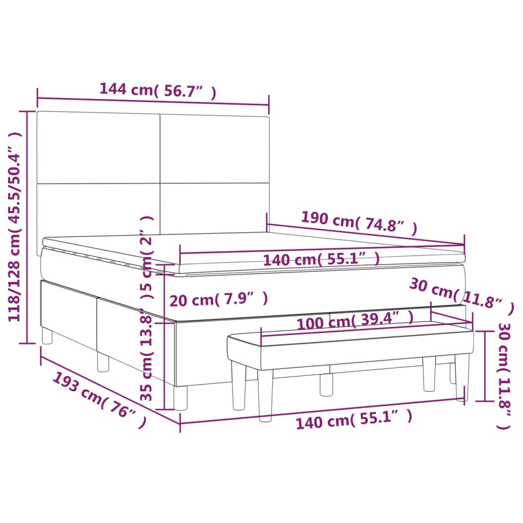 Lit à sommier tapissier avec matelas en tissu noir 140x190 cm