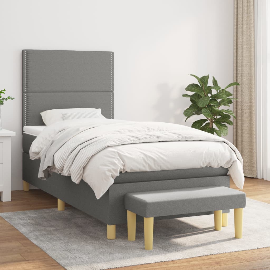 Lit sommier tapissier avec matelas tissu gris foncé 100x200 cm