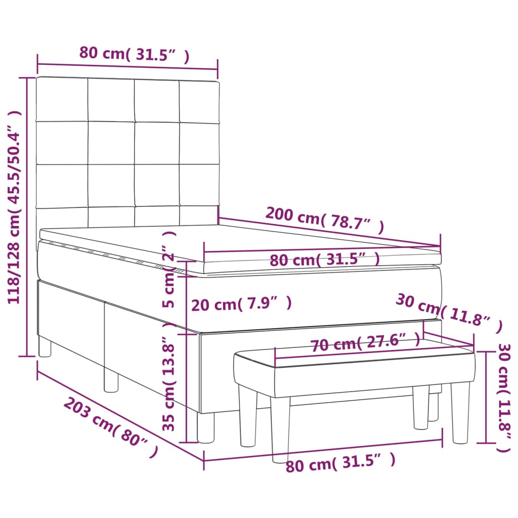Boxspringbett mit Matratze Blau 80x200 cm Stoff