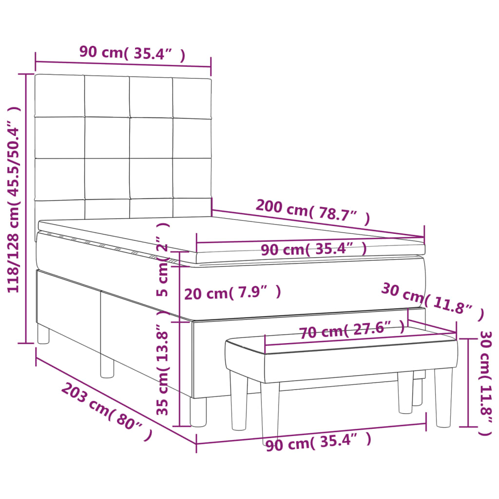 Lit à sommier tapissier avec matelas tissu noir 90x200 cm