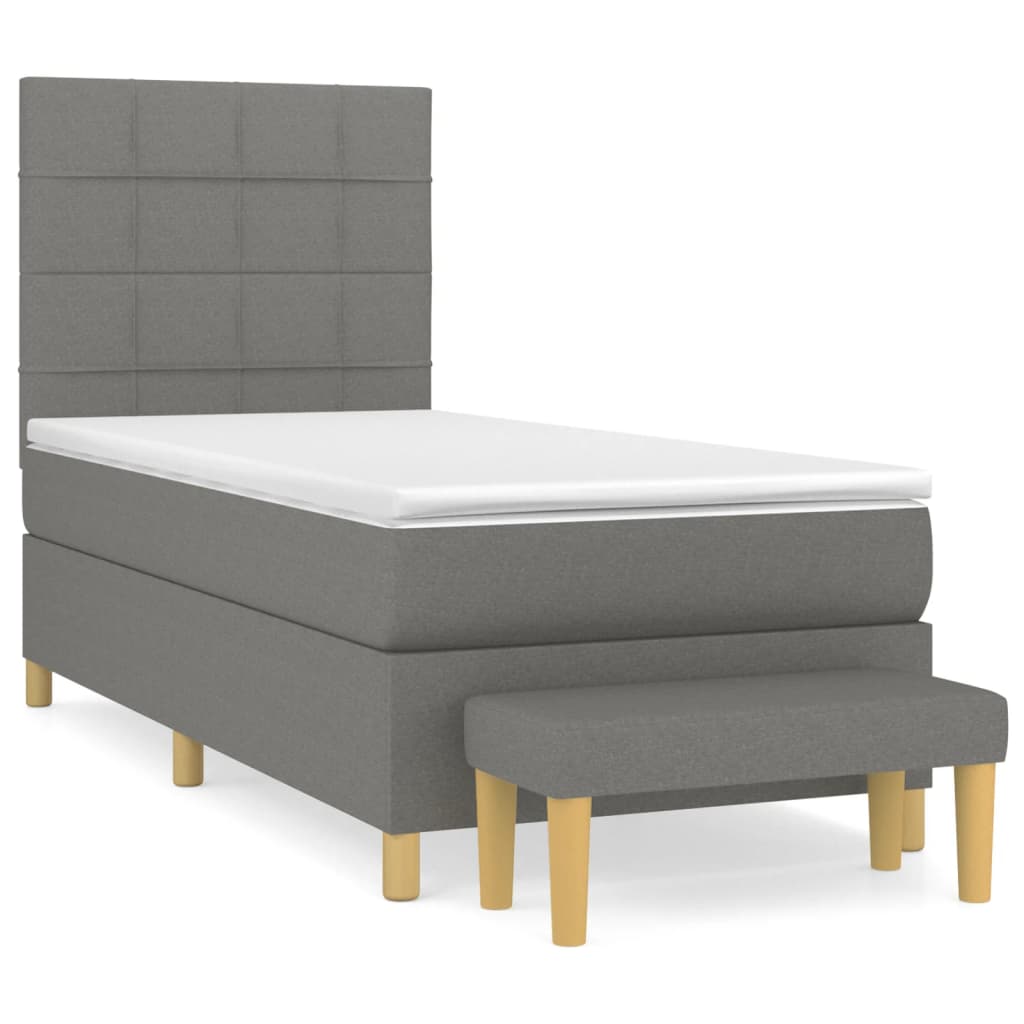 Lit sommier tapissier avec matelas tissu gris foncé 100x200 cm