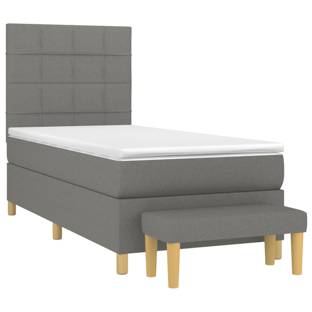 Lit sommier tapissier avec matelas tissu gris foncé 100x200 cm