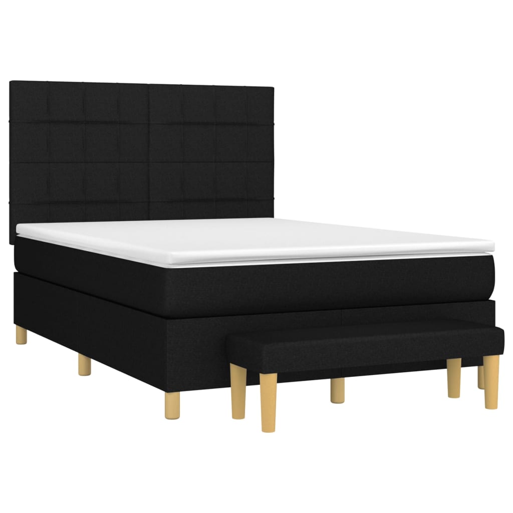 Lit à sommier tapissier avec matelas en tissu noir 140x190 cm