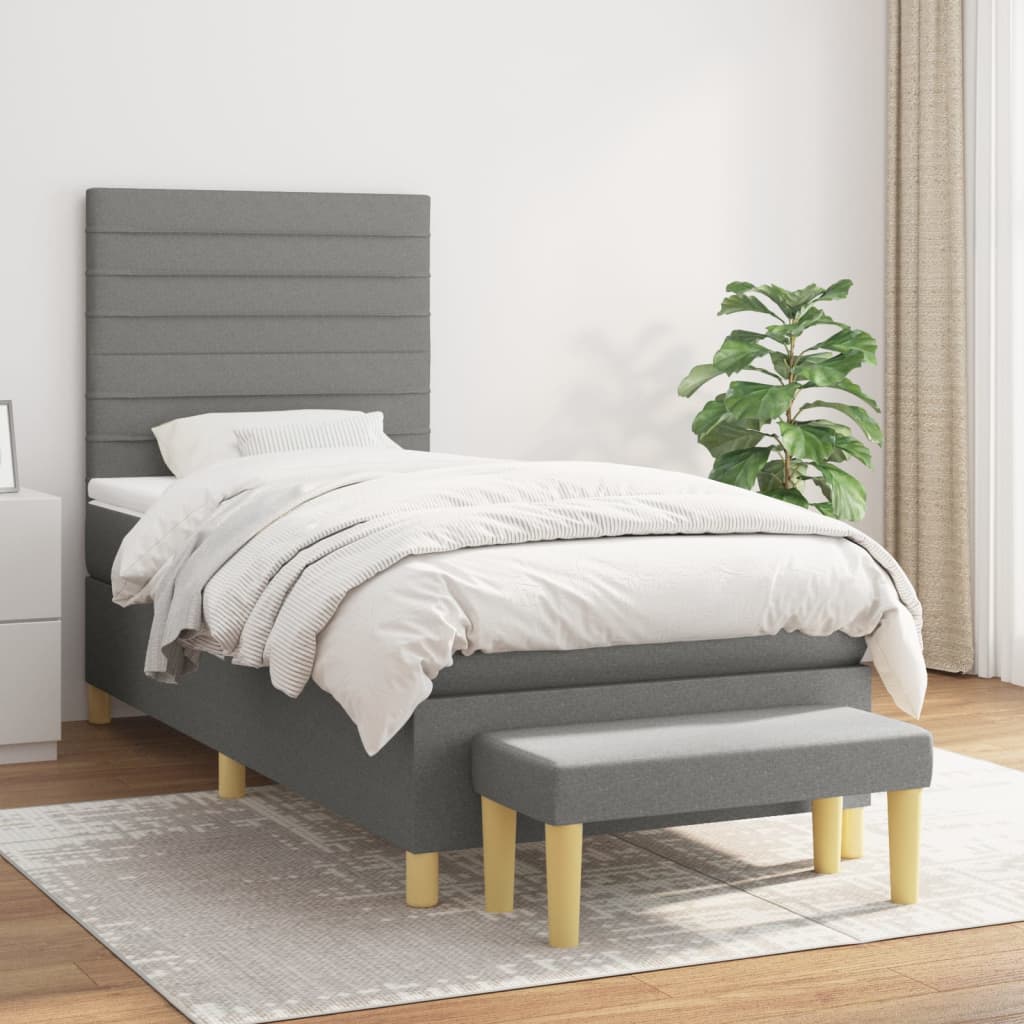 Lit sommier tapissier avec matelas tissu gris foncé 100x200 cm