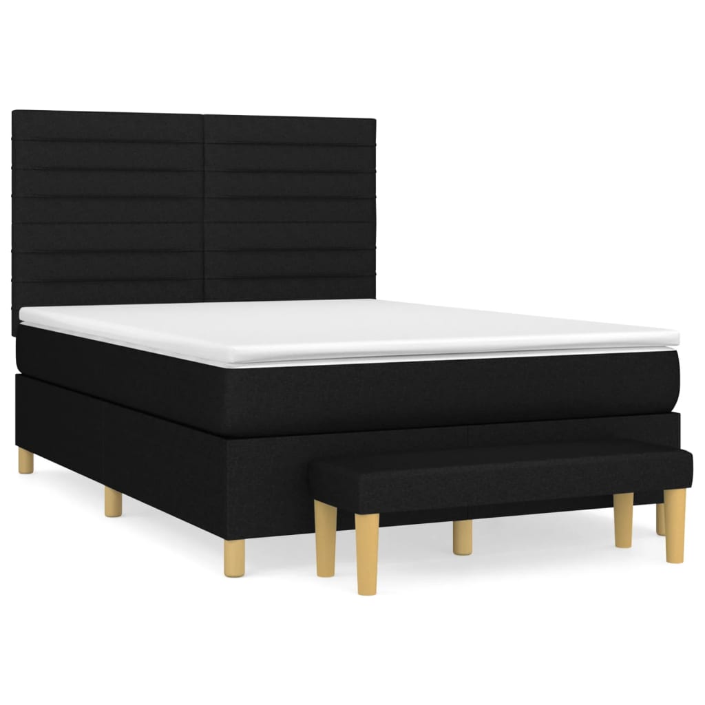 Lit à sommier tapissier avec matelas en tissu noir 140x190 cm