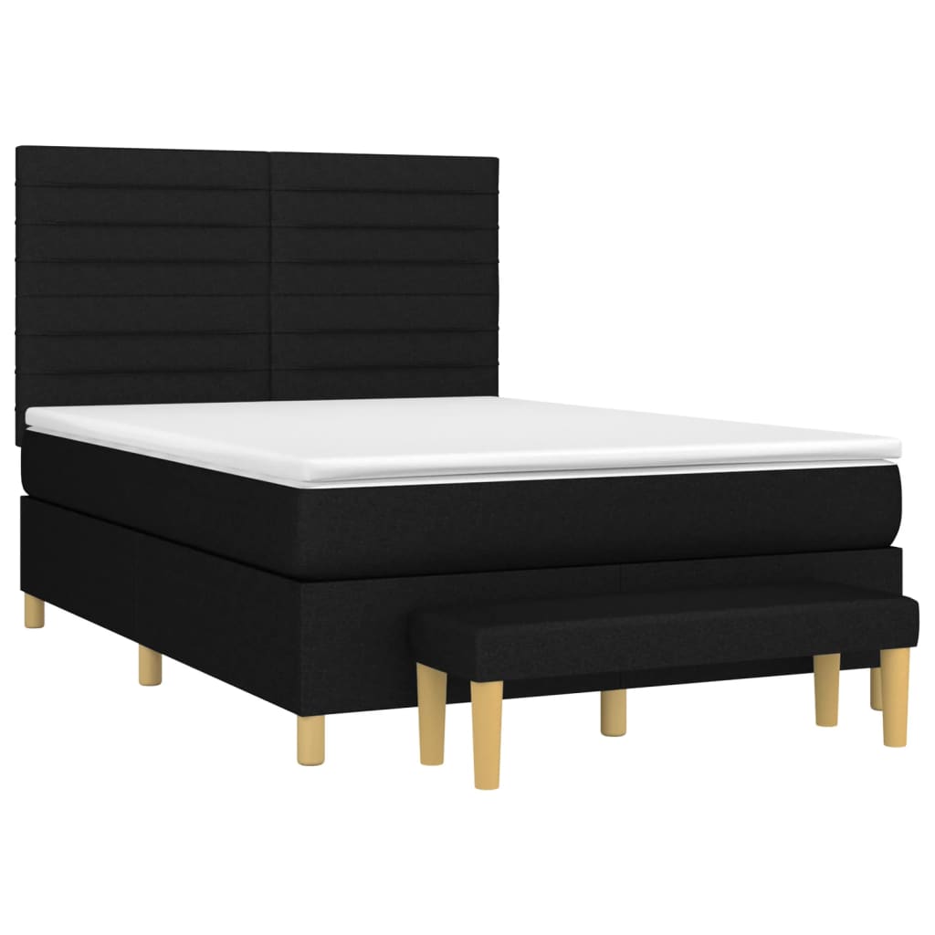 Lit à sommier tapissier avec matelas en tissu noir 140x190 cm