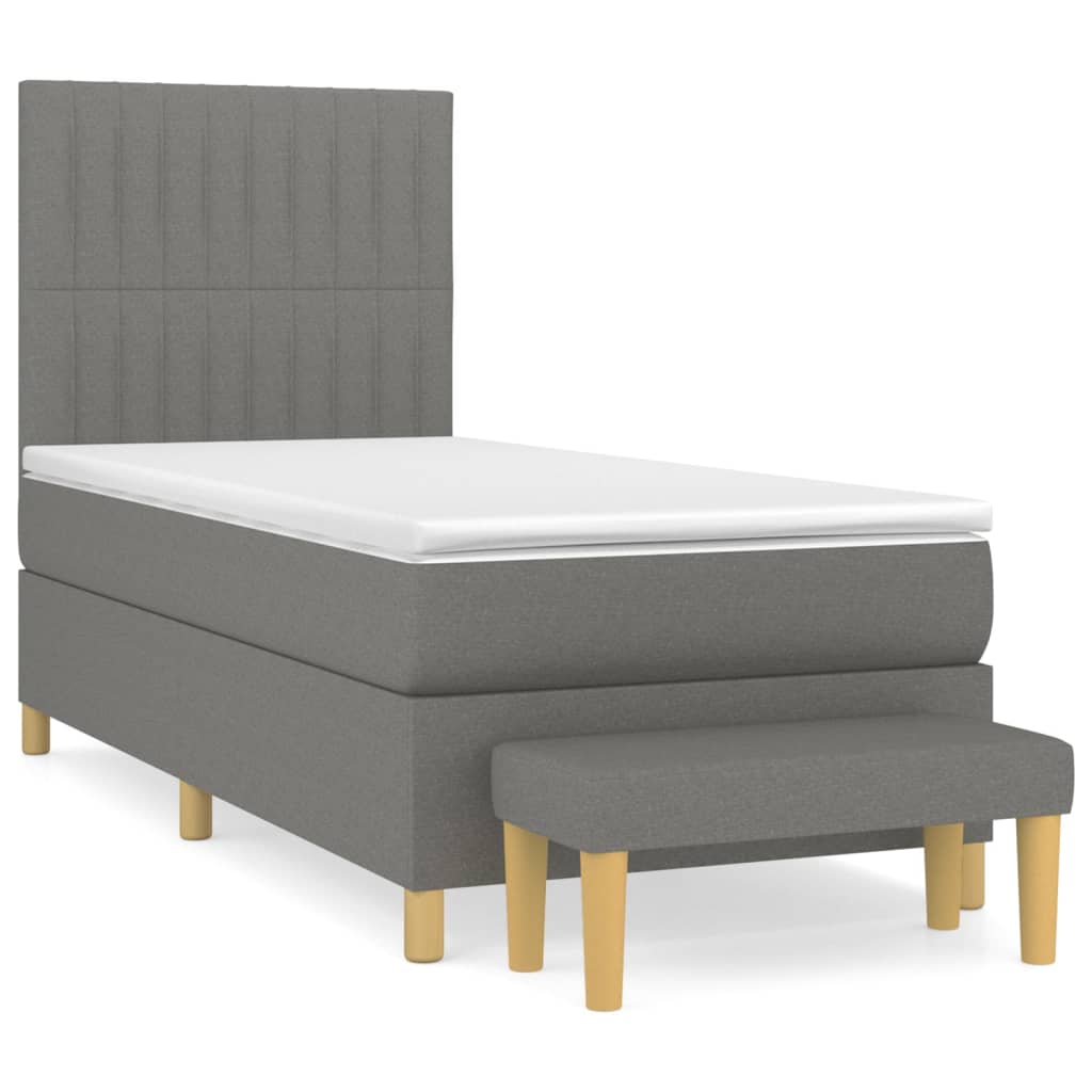 Lit sommier tapissier avec matelas tissu gris foncé 100x200 cm