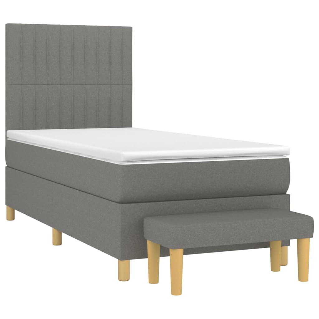 Lit sommier tapissier avec matelas tissu gris foncé 100x200 cm