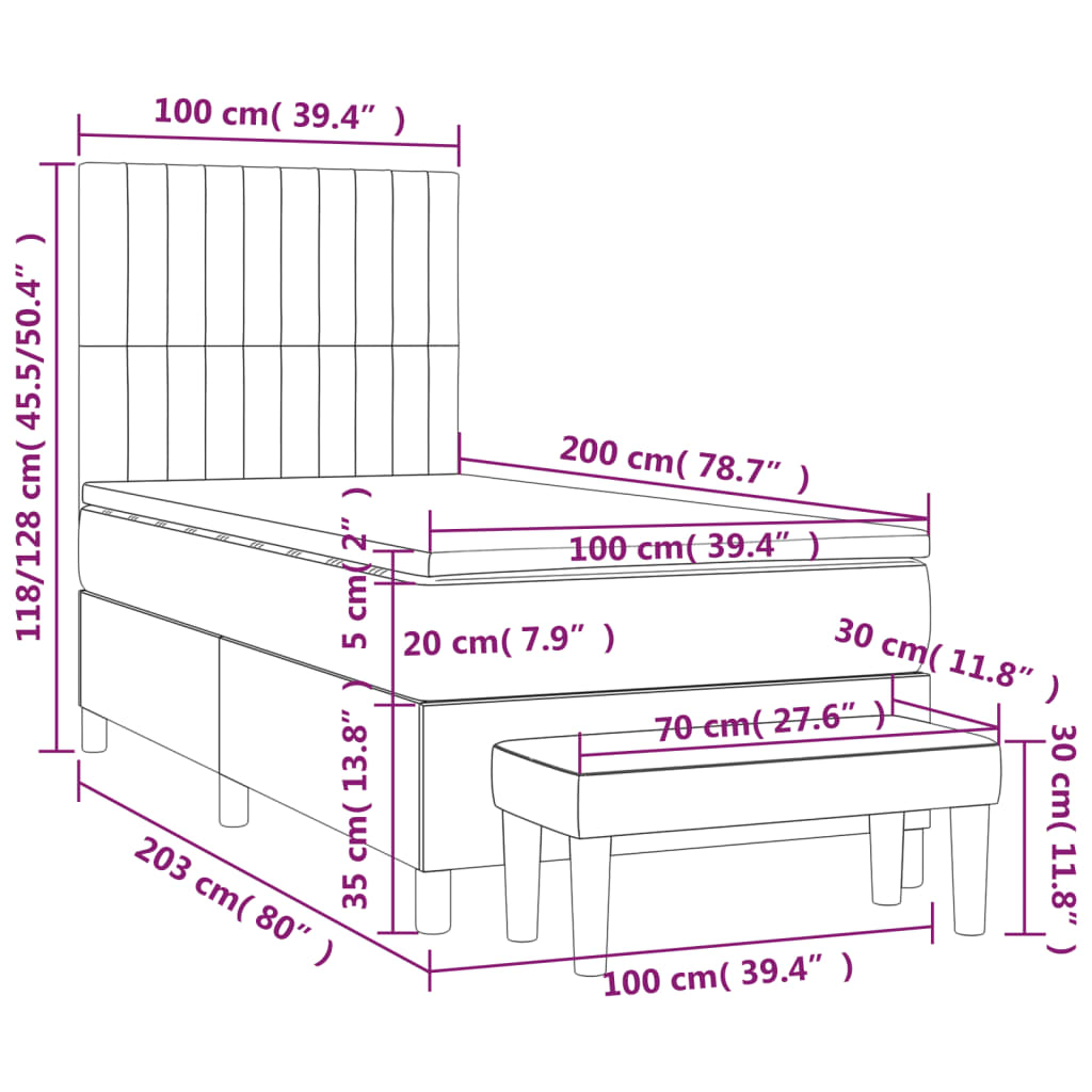 Boxspringbett mit Matratze Blau 100x200 cm Stoff