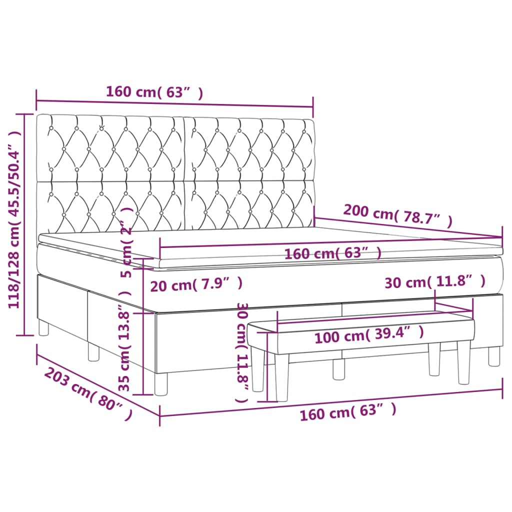 Boxspringbett mit Matratze Hellgrau 160x200 cm Stoff