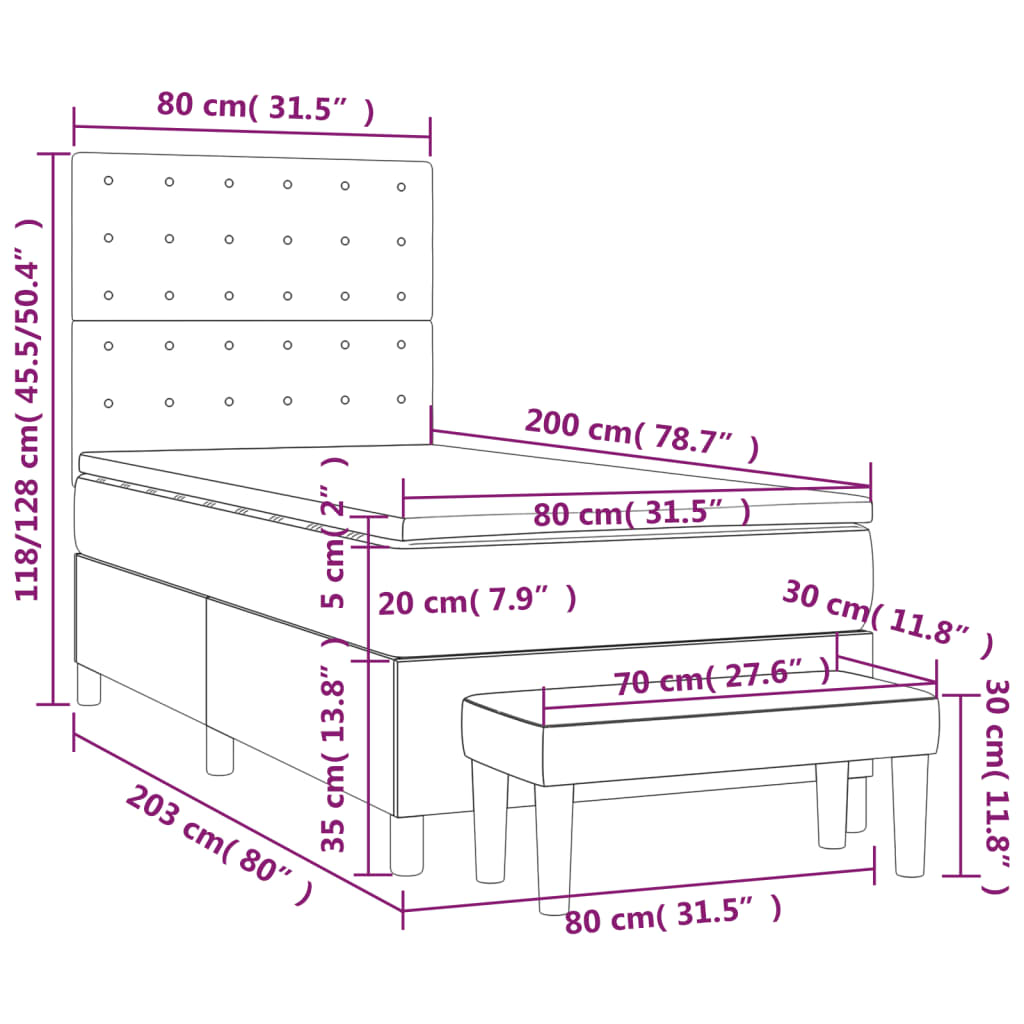 Boxspringbett mit Matratze Taupe 80x200 cm Stoff