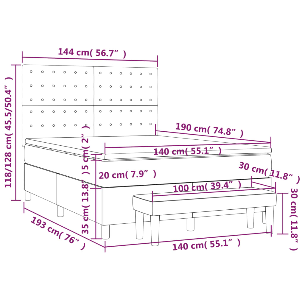 Boxspringbett mit Matratze Hellgrau 140x190 cm Stoff