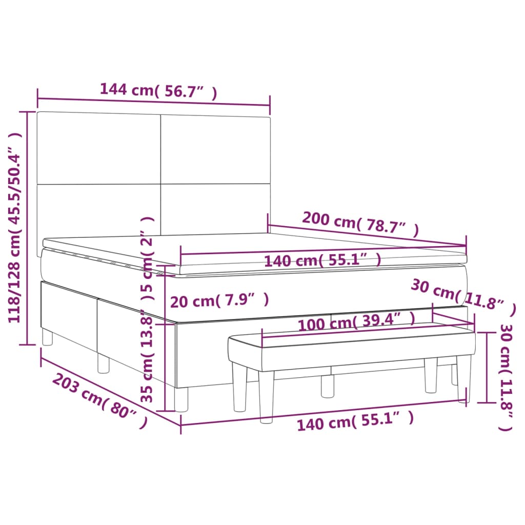 Matelas à sommier tapissier cappuccino-marron 140x200cm cuir artificiel