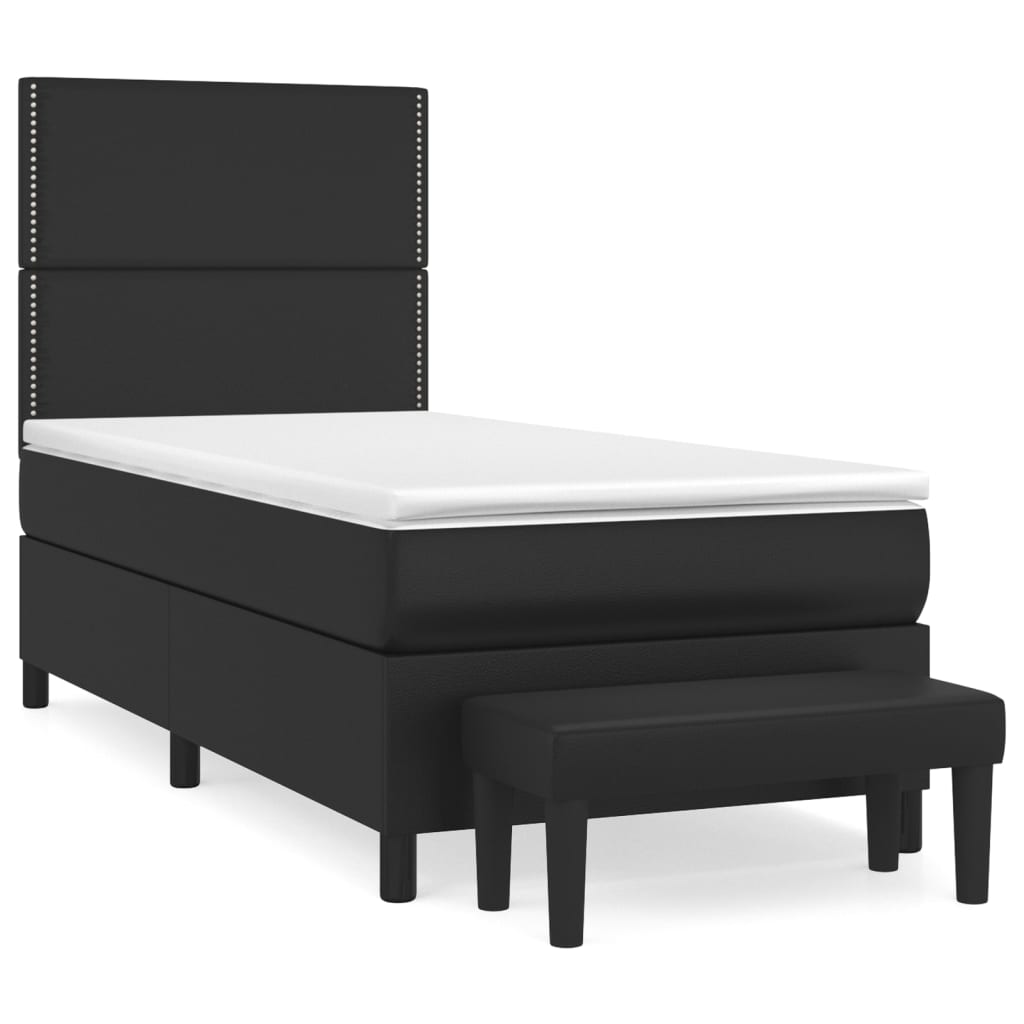 Lit à sommier tapissier avec matelas noir 90x190 cm en similicuir
