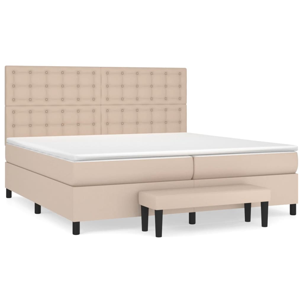 Matelas à sommier tapissier cappuccino-marron 200x200cm cuir artificiel
