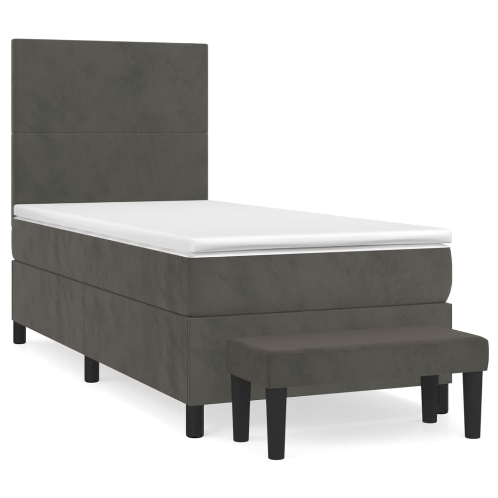 Sommier tapissier avec matelas gris foncé 100x200 cm velours