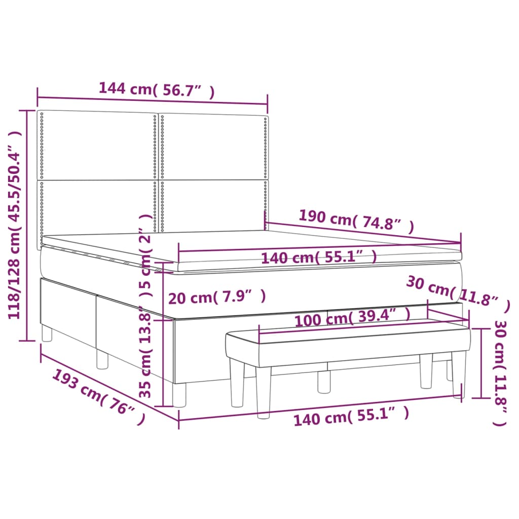 Boxspringbett mit Matratze Schwarz 140x190 cm Samt