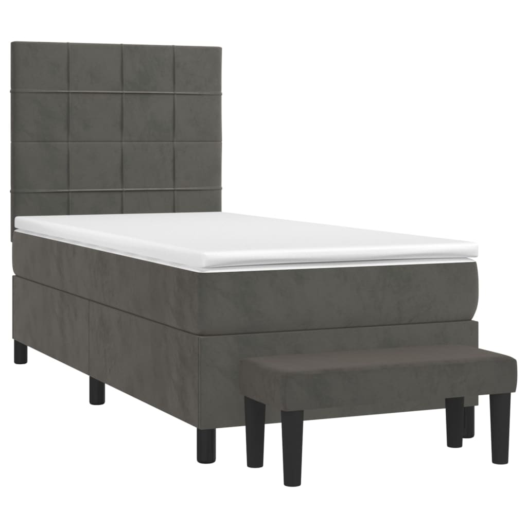 Sommier tapissier avec matelas gris foncé 100x200 cm velours