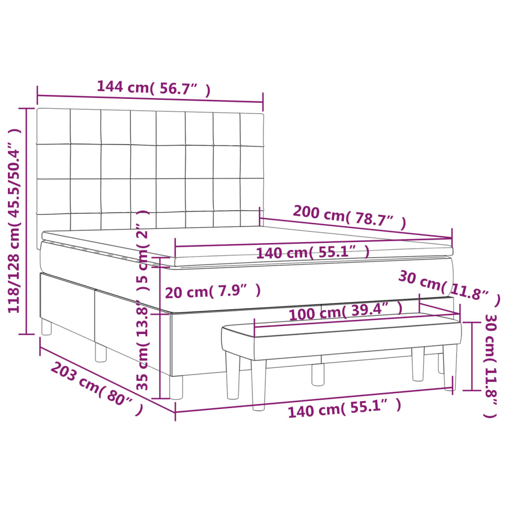 Boxspringbett mit Matratze Rosa 140x200 cm Samt