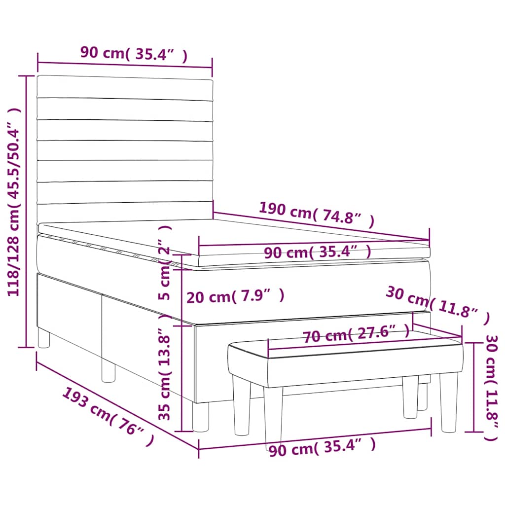 Boxspringbett mit Matratze Dunkelblau 90x190 cm Samt