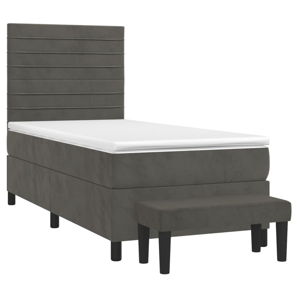 Sommier tapissier avec matelas gris foncé 100x200 cm velours