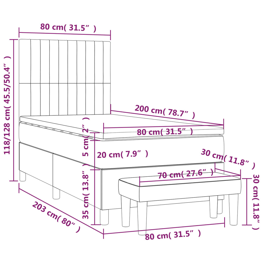 Boxspringbett mit Matratze Hellgrau 80x200 cm Samt
